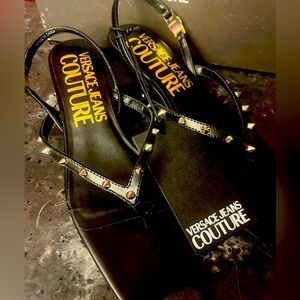 Versace jeans couture sandals NEW black studded with gold